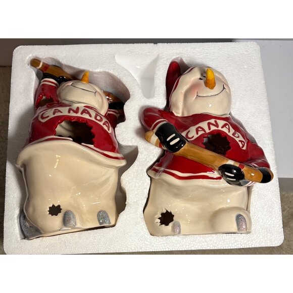 Hockey Snowmen Tealight Holders Costco Blue Sky H Goldminc Canada 7.5" Tall - Picture 16 of 16